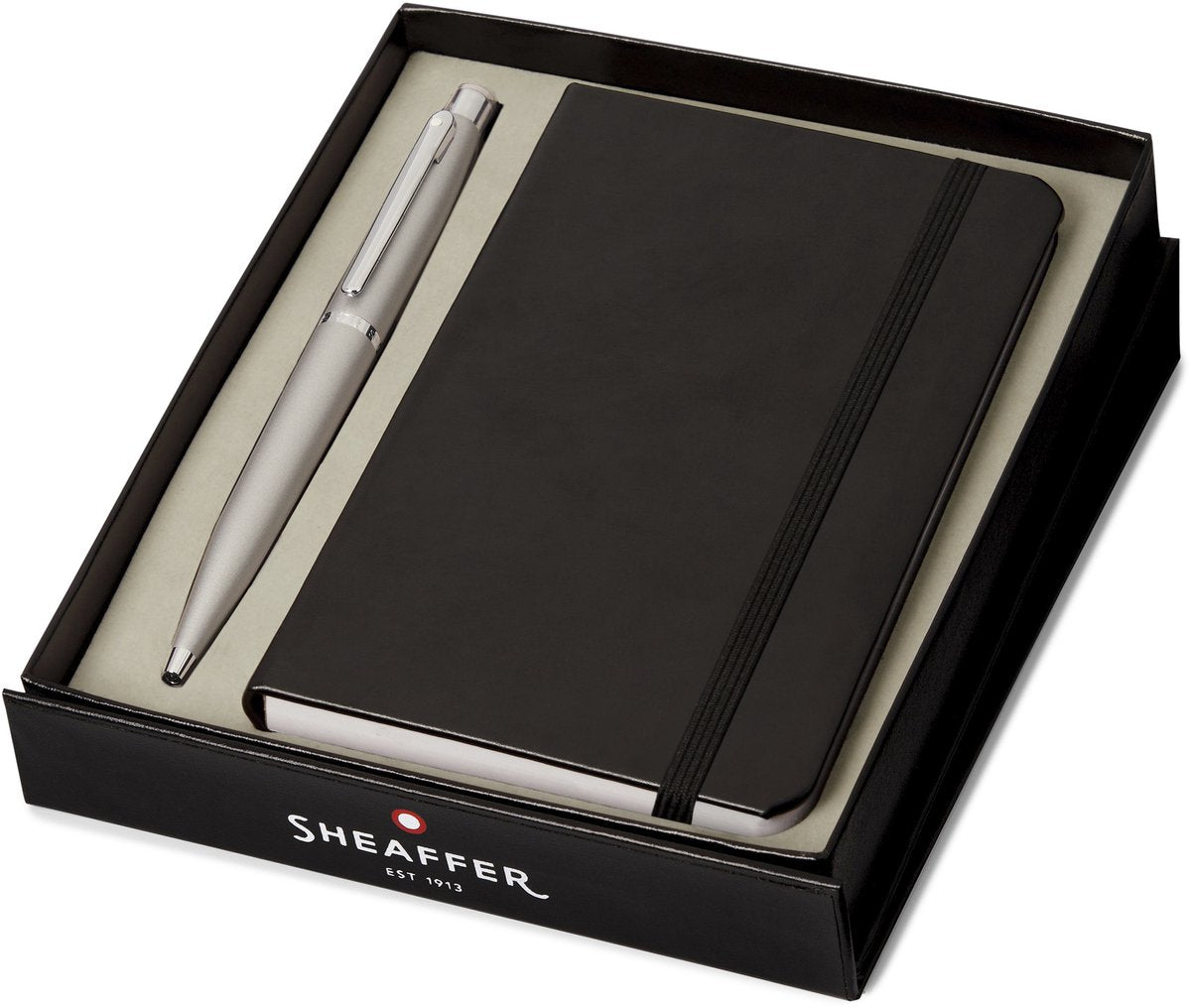 Coffret cadeau stylo à bille Sheaffer - vfm g9400 - noir et argent mat - plume m - couleur d'écriture noir - + carnet a6 - sf-g2940051-4