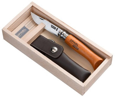 Couteau de poche Opinel n°08 carbone bois coffret bois