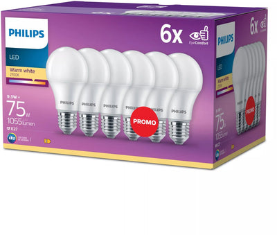 Lampe à économie d'énergie LED Philips mate - 75 W - E27 - lumière blanc chaud - 6 pièces - économisez sur les coûts énergétiques