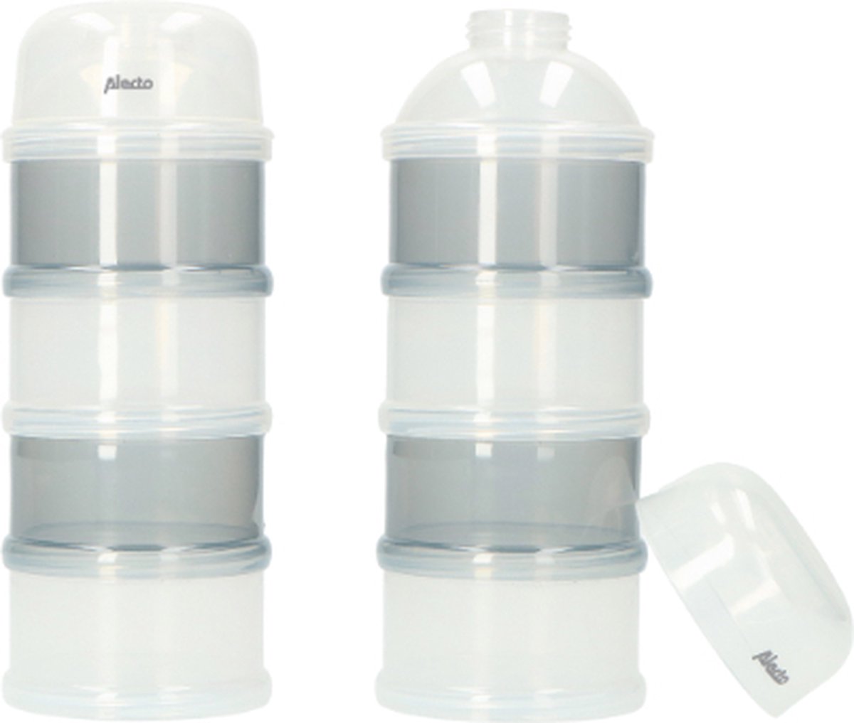 Alecto bf-4 2x - tour de lait en poudre d'emballage duo - 2x 4 grands récipients empilables - blanc gris
