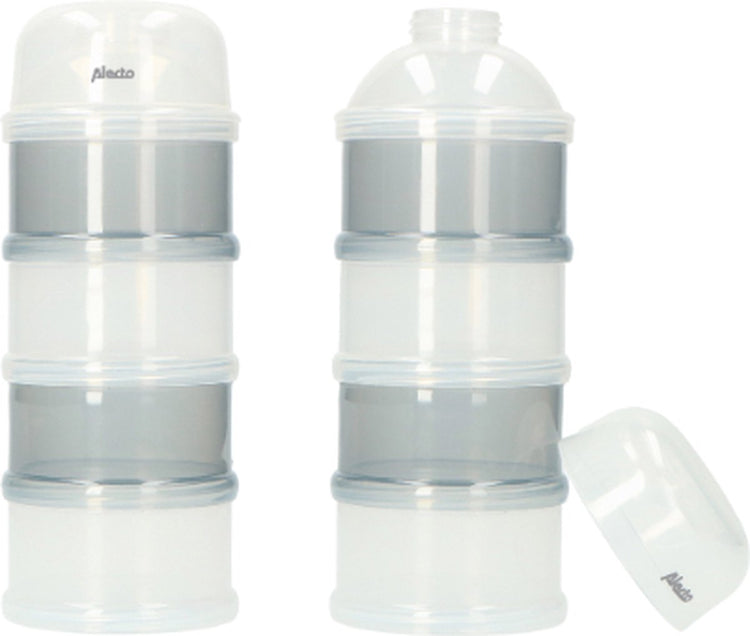 Alecto bf-4 2x - tour de lait en poudre d'emballage duo - 2x 4 grands récipients empilables - blanc gris