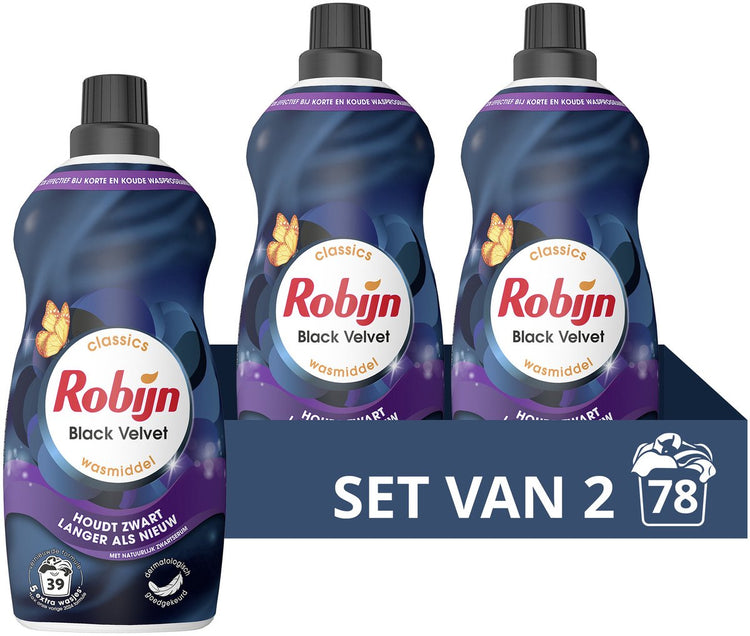Robijn - lessive liquide - petit puissant - velours noir - 2 bouteilles - 78 lavages - pack économique