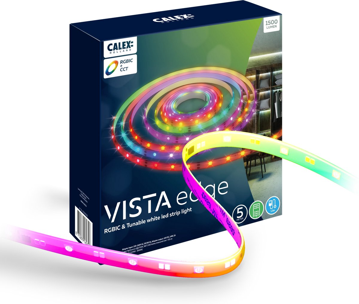 Bande LED Calex Vista 2 mètres - USB - lumière blanc chaud - avec télécommande
