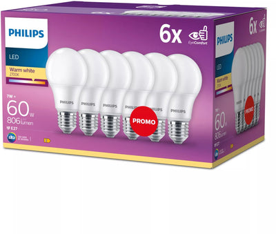 Lampe à économie d'énergie LED Philips mate - 60 W - E27 - lumière blanc chaud - 6 pièces - économisez sur les coûts énergétiques
