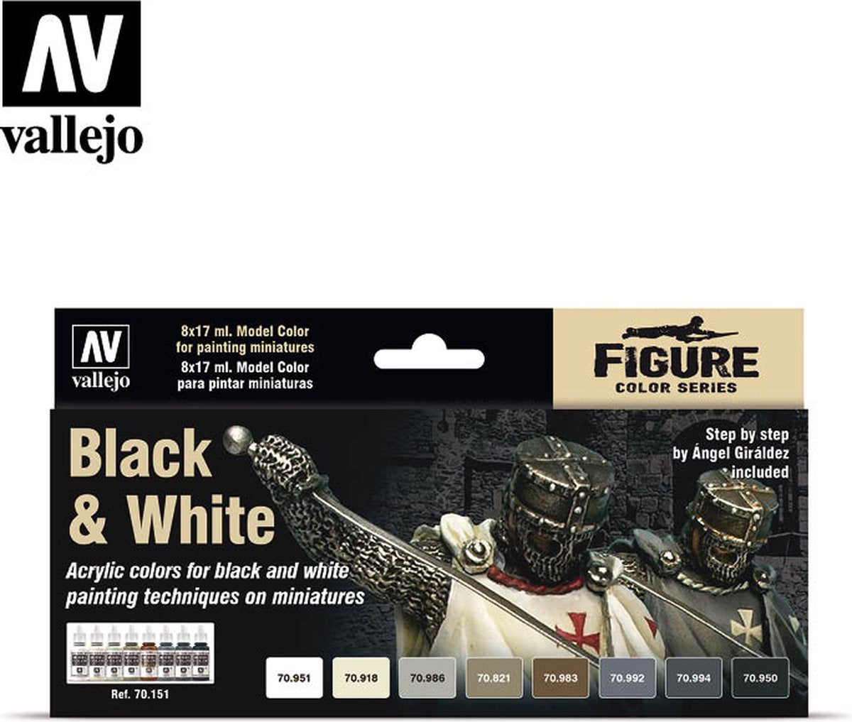 Modèle Vallejo couleur noir blanc - 8 couleurs - 17ml - 70151