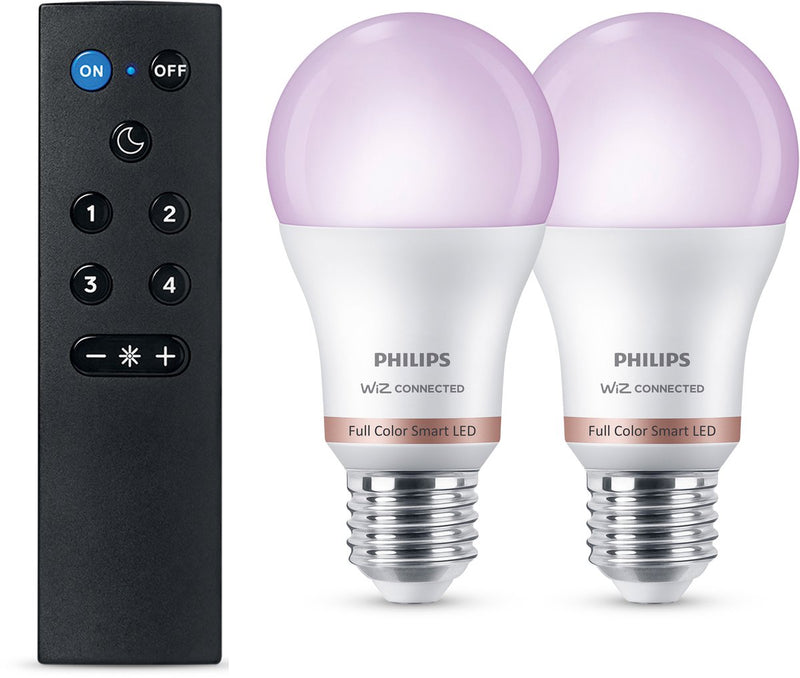 Éclairage intelligent Philips - kit de démarrage - lampes intelligentes avec télécommande - RVB - lumière blanche colorée et réglable - dimmable - raccord E27 - fonctionne avec l'application Wiz - WiFi