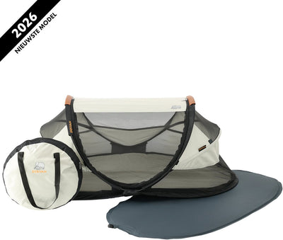 Lit de camping de luxe bébé Deryan - lit de voyage bébé avec matelas - ivoire