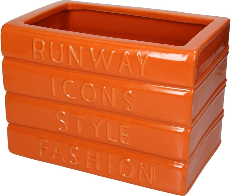 Hd collection pot de fleurs livres faïence fine orange 25,3x16x18cm