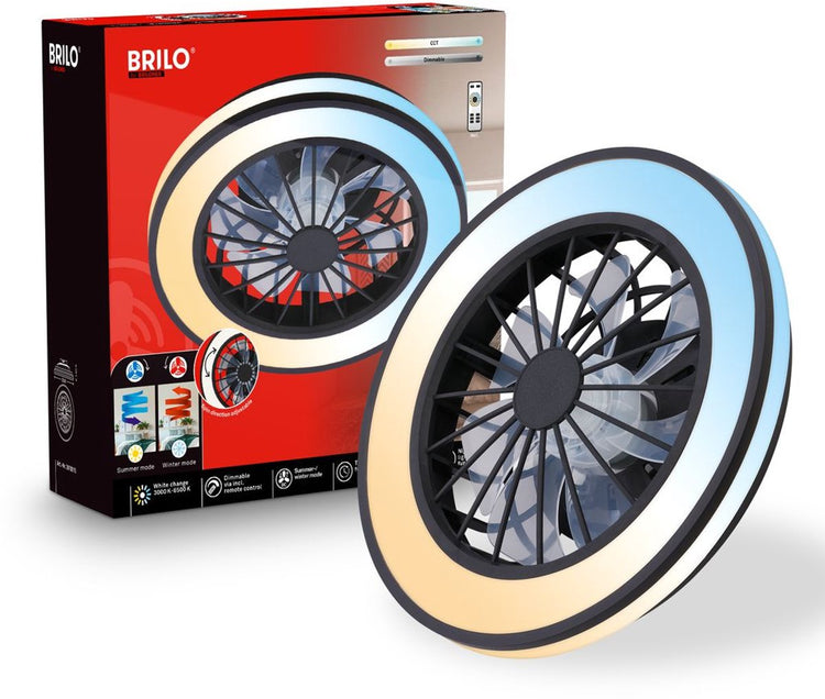 Briloner venturo - ventilateur de plafond avec éclairage - plafonnier LED avec ventilateur - dimmable - 5 vitesses - ventilateur de plafond avec mode été et hiver - CCT - ø38 cm - noir