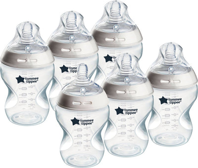 Tommee tippee biberons natural start 0 mois et plus, lot de 6 biberons 260 ml, tétine en forme de sein pour une succion naturelle, faible débit, autostérilisante et sans BPA, les essentiels de l'alimentation de bébé