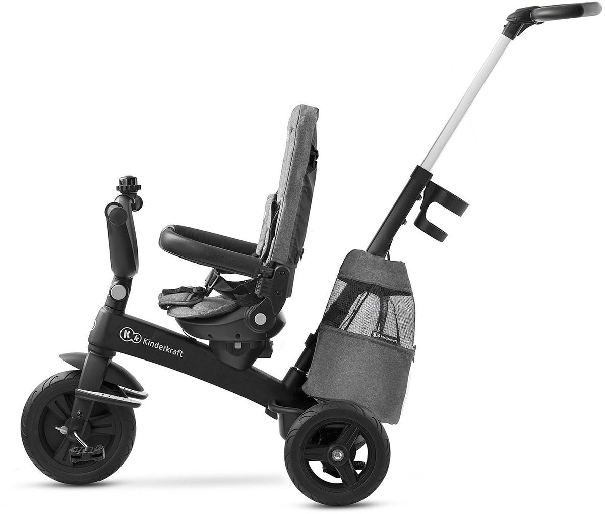Tricycle Kinderkraft easytwist - pour enfant à partir de 9 mois - siège rotatif à 360°, réglable et pliable, avec parasol et espace de rangement - gris