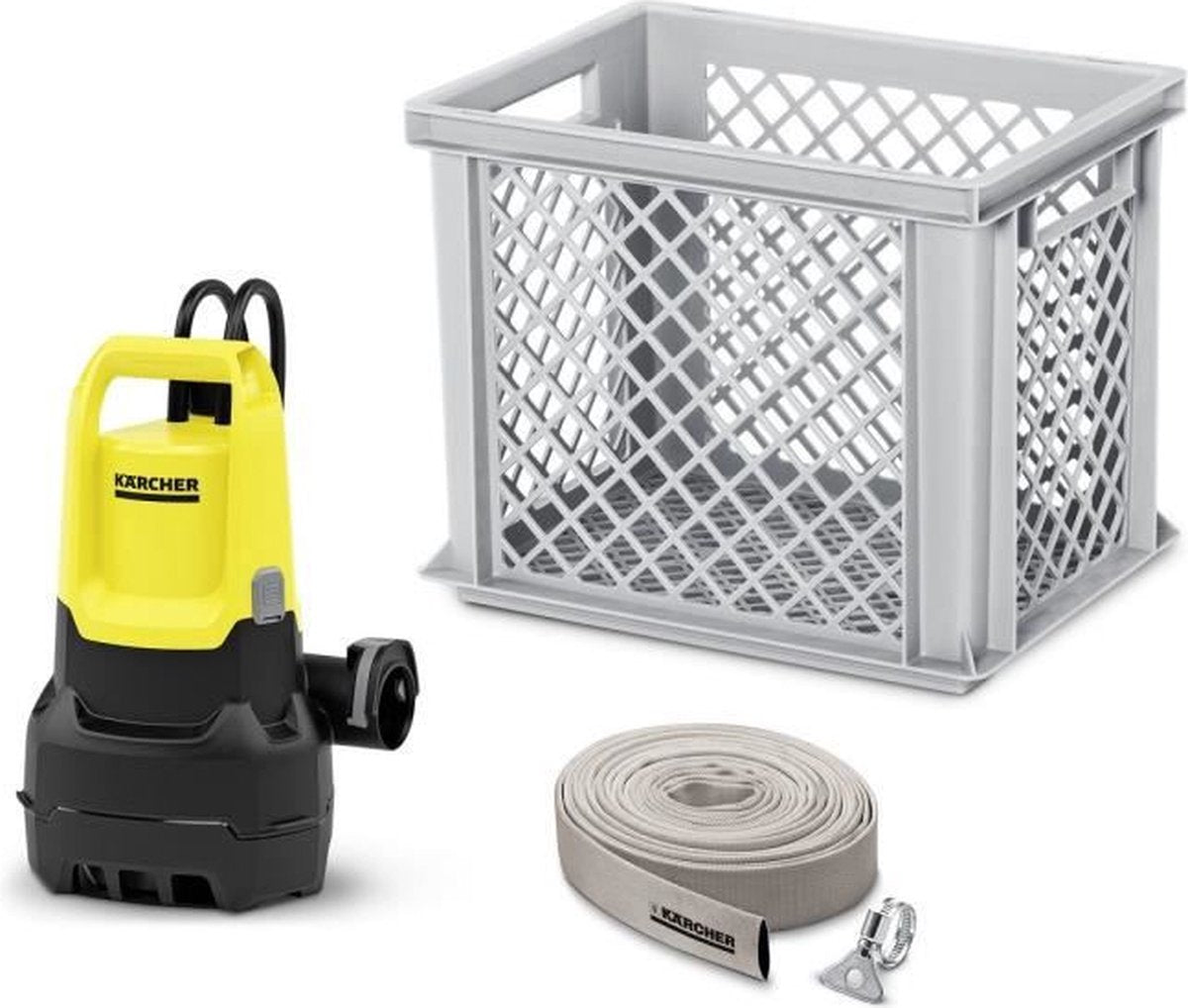 Pompe submersible pour eaux usées Kärcher sp 16 000 Flood Box - débit d'eau 16 000 l h - extraction plate jusqu'à 25 mm - granulométrie max. 20 mm - avec boîte et tuyau de 10 m