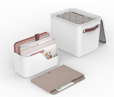 Ensemble organisateur de documents Rotho my paper, organisateur de documents et archives 2 en 1. blanc avec inserts rouges. adapté au format A4