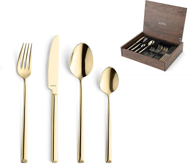Amefa metropole - Ménagère 24 pièces - pour 6 personnes - brillant - doré - dans un luxueux coffret en bois