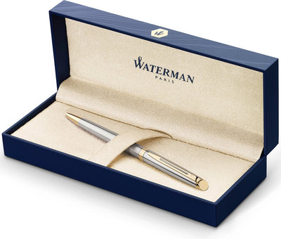 Stylo bille Waterman h misph re - acier inoxydable finition dorée - plume moyenne - encre bleue - coffret cadeau