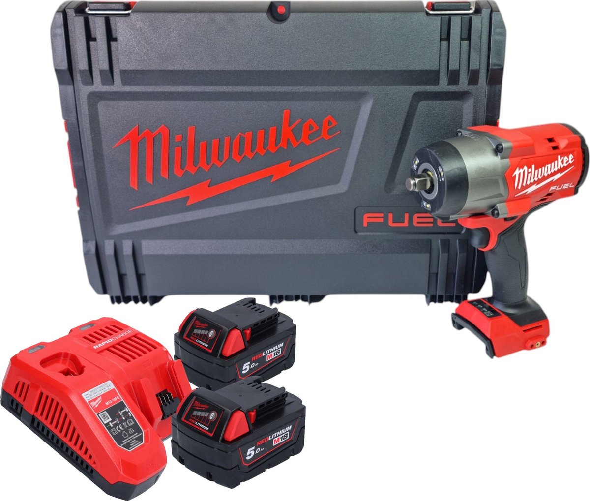 Clé à chocs Milwaukee m18 fhiw2f12-502x m18 Fuel™ 1 2 trq élevé, bague de friction 1491 nm, 2 x 5,0 ah - 4933492783