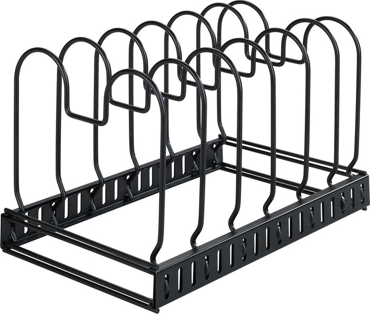 Wenko porte-assiettes et casseroles extensible en acier noir mat - 6 compartiments - réglable - coulissant - organisateur de cuisine - support de cuisine pour casseroles et assiettes