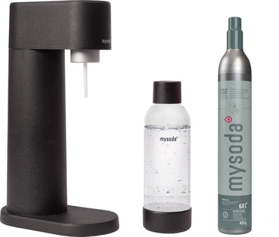 Mysoda woody black - machine à eau gazeuse en biocomposite écologique - avec bouteille cylindrique de CO2