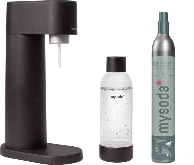 Mysoda woody black - machine à eau gazeuse en biocomposite écologique - avec bouteille cylindrique de CO2