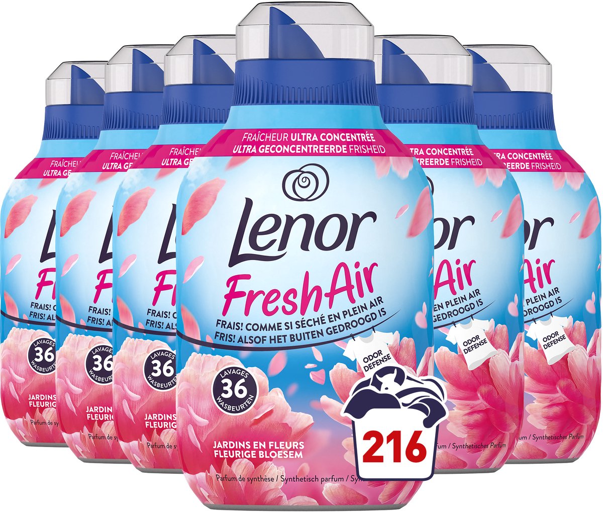 Lenor adoucissant air frais fleur florale - 6 x 36 lavages