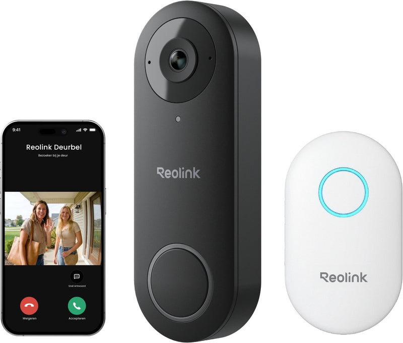 Sonnette vidéo Reolink d340w filaire pour l'extérieur - 2k 5mp - écran large 4:3 - WiFi double bande - stockage local - audio bidirectionnel - détection intelligente - 1 pack avec carillon