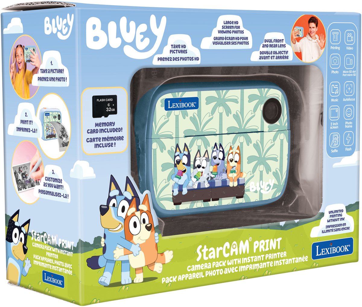 Impression Lexibook bluey starcam®, ensemble appareil photo avec imprimante instantanée, carte SD et kit de personnalisation photo