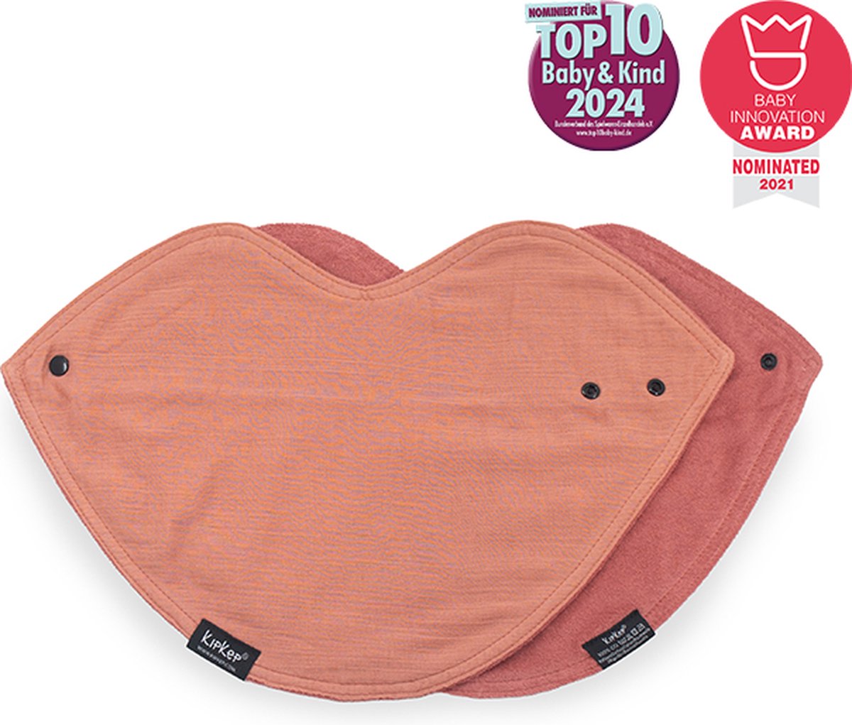 Bavoir 3-en-1 Kipkep - sienne - bavoir xl, bavoir et bandana en 1 ! - 2 pièces - coton - double épaisseur - rose - hydrophile, tissu éponge - foulard