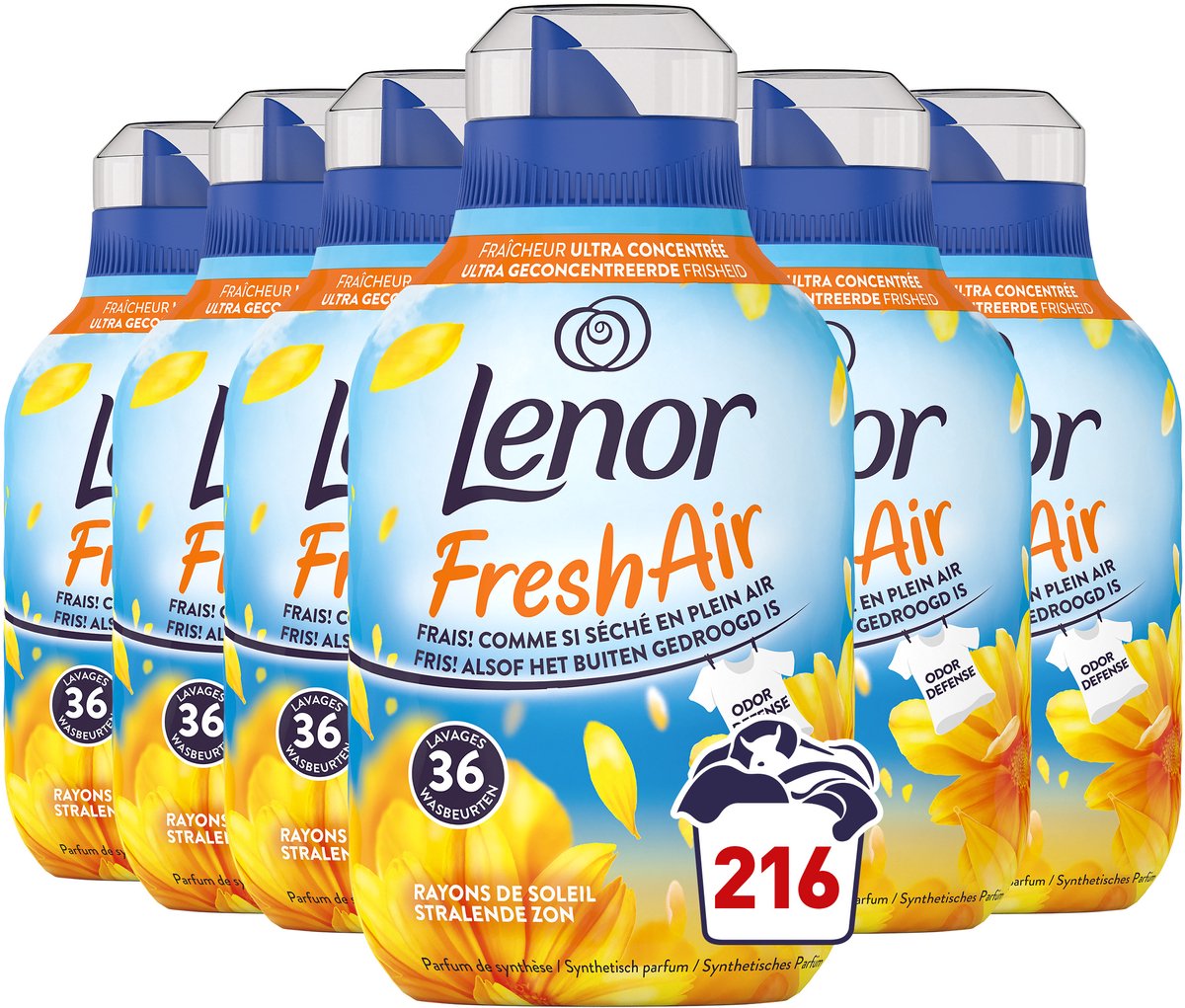 Lenor adoucissant air frais soleil radieux - 6 x 36 lavages