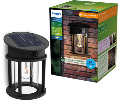 Philips LED Applique Philips Geri - LED ultra efficace - lampe solaire d'extérieur - lumière blanc chaud 2700k - noir - design rond - détecteur de mouvement - énergie solaire - capteur crépusculaire