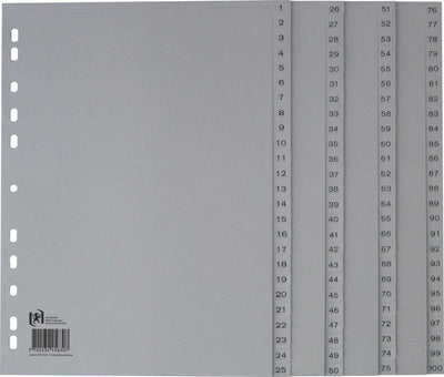 Onglets Oxford, a4, en pp, perforation 11 trous, 100 onglets numérotés, gris