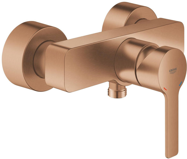 Nouveau mitigeur de douche Grohe Lineare – mural – Silkmove – raccords en S recouverts – coucher de soleil chaud brossé
