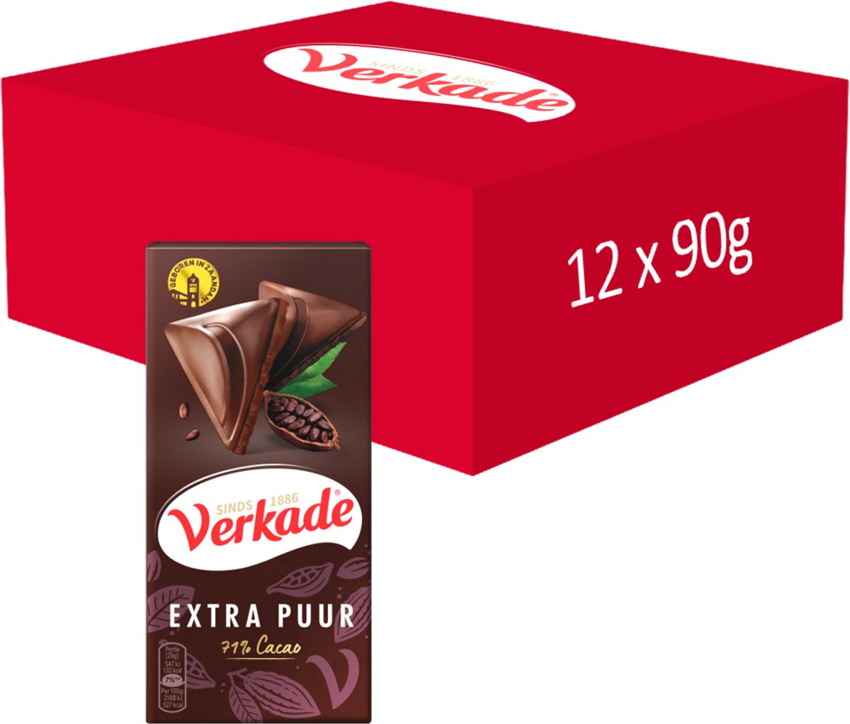 Verkade - barre de chocolat - extra noir - 12 x 90 grammes