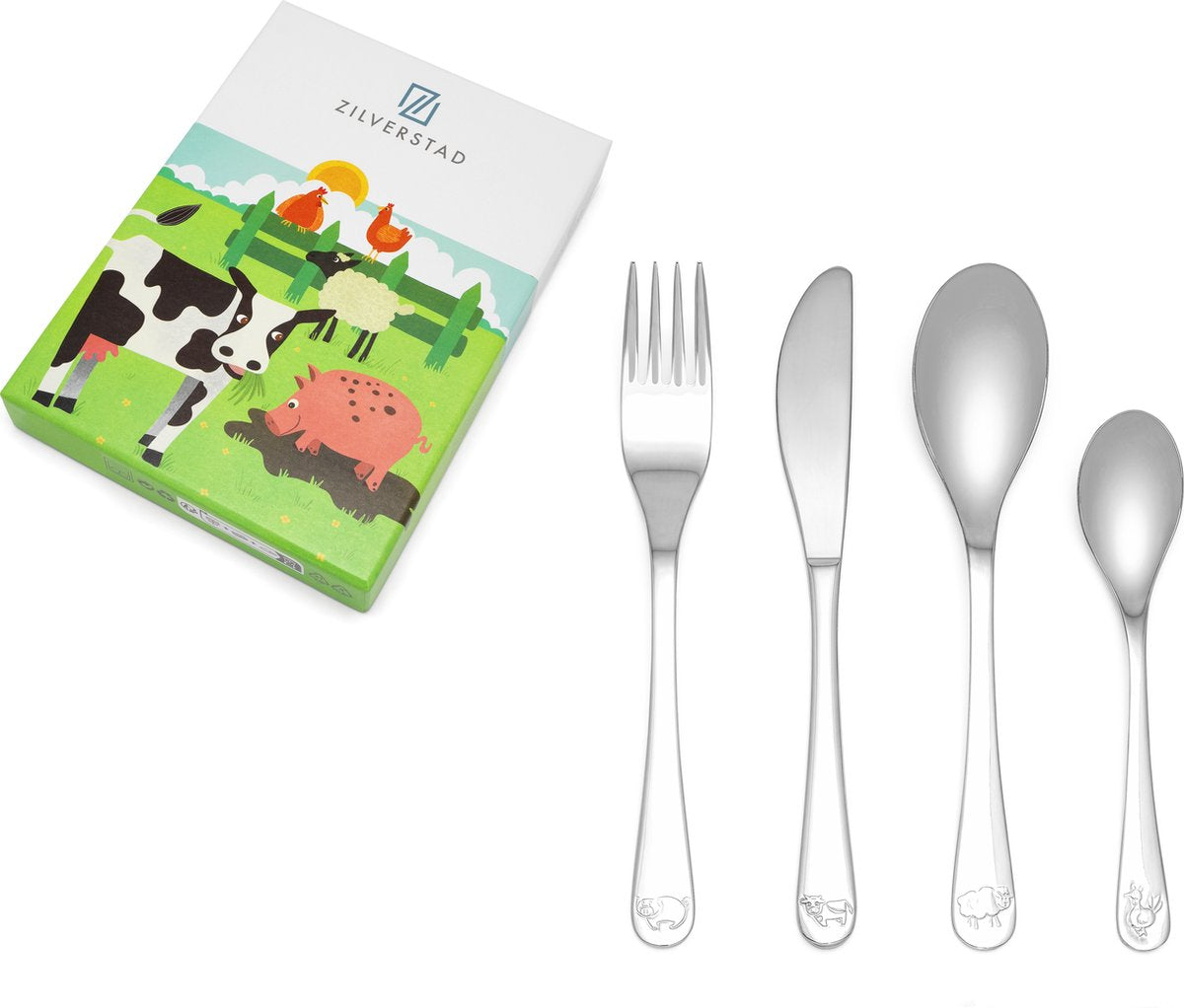 Articles cadeaux Lucardi - couverts pour enfants animaux de la ferme 4 pièces