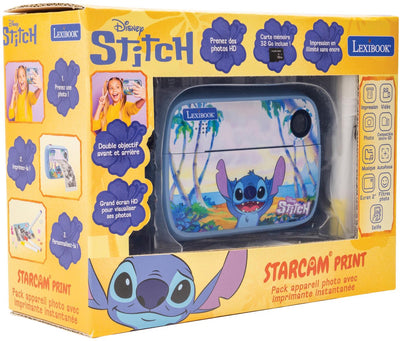 Impression Lexibook Disney Stitch Starcam®, ensemble appareil photo avec imprimante instantanée, carte SD et kit de personnalisation photo