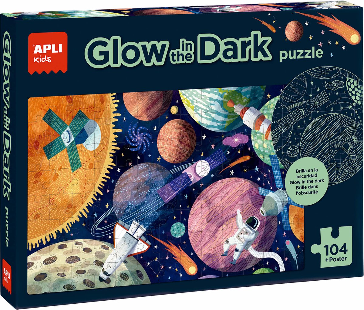 Application | puzzle du système solaire qui brille dans le noir + poster 104 pièces
