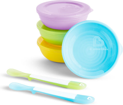 Munchkin set de vaisselle pour enfants love-a-bowls - set de vaisselle 10 pièces pour enfants - 4 bols, 2 cuillères et 4 couvercles - vaisselle pour enfants - à partir de 4 mois - passe au lave-vaisselle - passe au micro-ondes