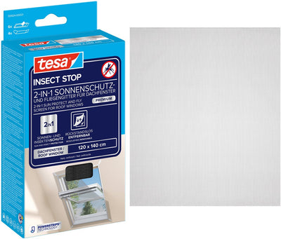 Tesa Insect Stop 2 en 1 protection solaire et moustiquaire pour fenêtres de toit premium - moustiquaire avec protection solaire pour lucarnes, sans perçage, anthracite - 120 x 140 cm