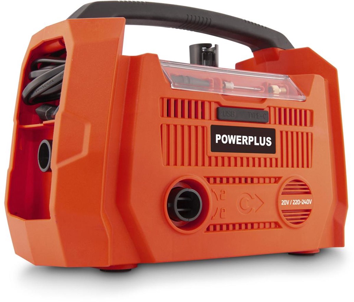 Powerplus - dual power - powdp7031 - 20 v - brossé - compresseur de gonflage - purge - 20v + 220v - excl. batterie et chargeur - 3 acc.