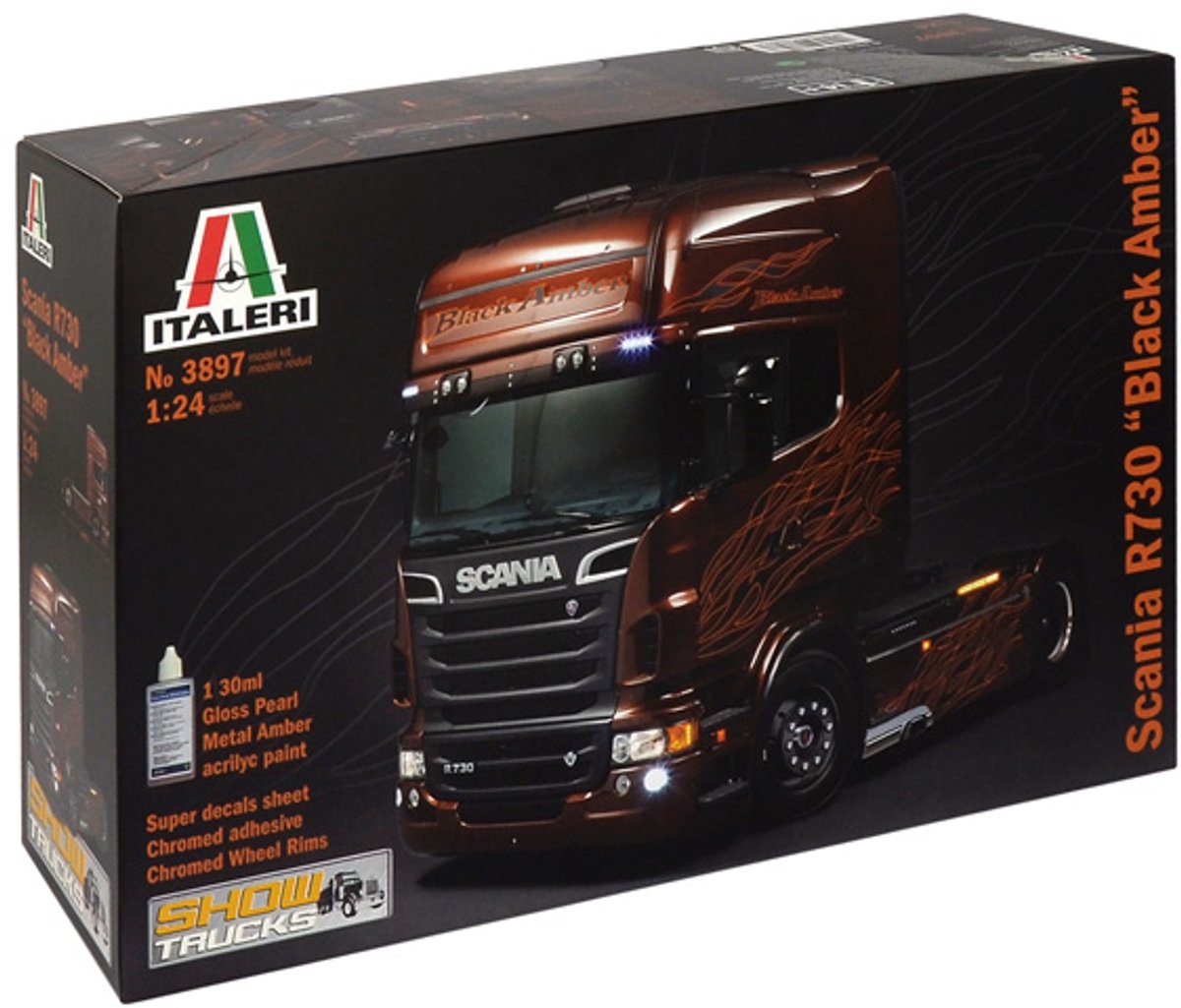 Italeri modèle kit voiture - 3897 scania r730 #039ambre noir#039 plastique - 1:24 - modélisme