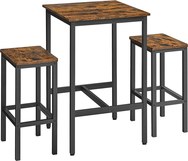 Vasagle ensemble table de bar avec tabourets de bar, table à manger avec 2 chaises, petite table de cuisine 60 x 60 x 90 cm, tabourets de bar 30 x 40 x 65 cm, pour salle à manger, cuisine, design industriel, vintage marron-noir