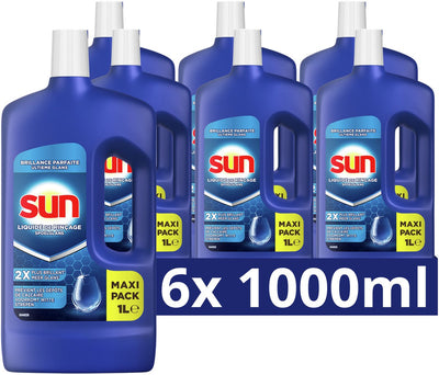 Produit de rinçage Sun - lave-vaisselle - produit de rinçage qui élimine et prévient les traces blanches et le calcaire et assure une brillance parfaite - 6 x 1 l