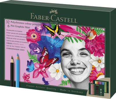 Ensemble de dessins Faber-castell - polychromos et graphite pitt mat - 40 pièces - fc-210053