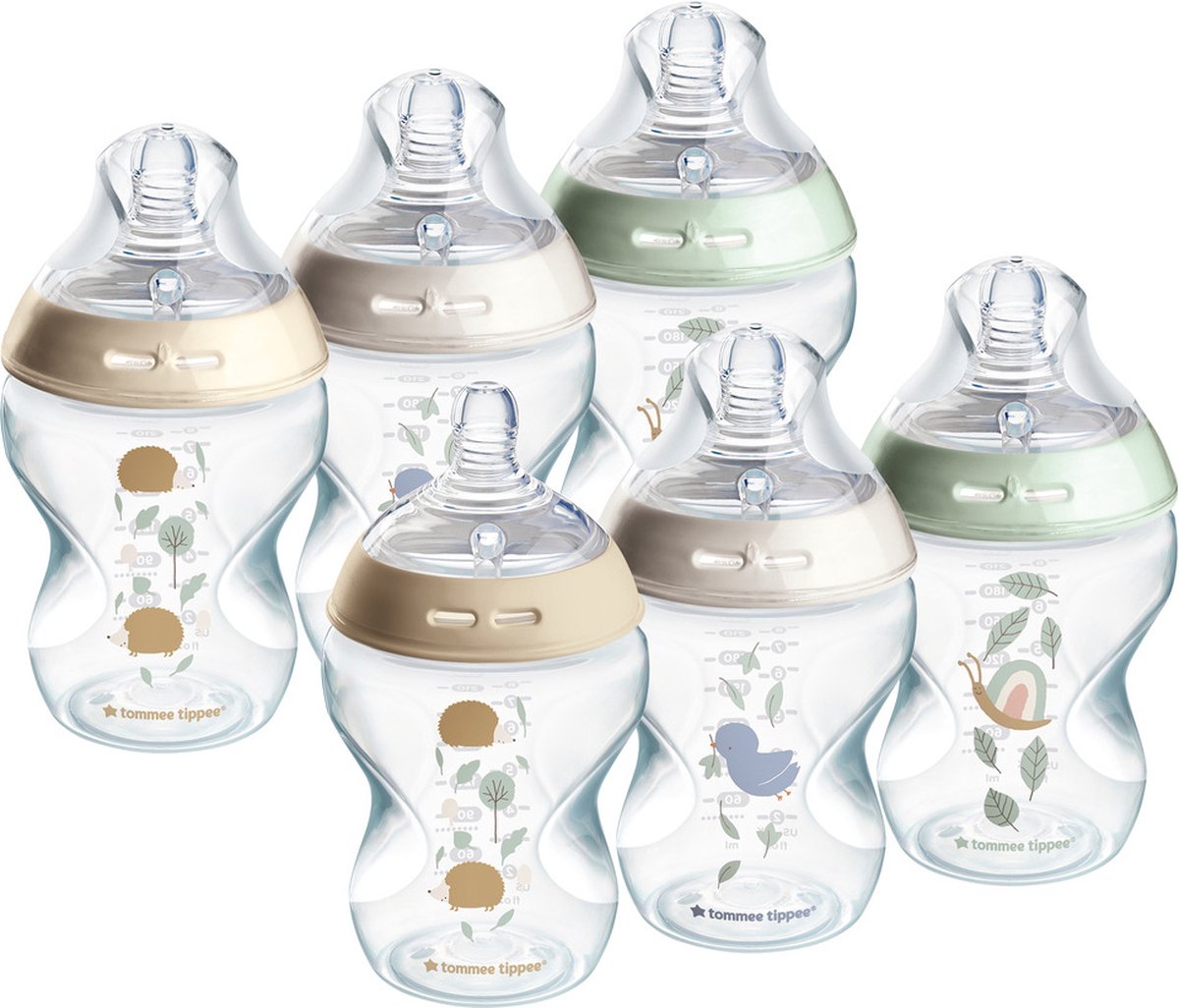 Biberons Tommee tippee natural start, lot de 6 biberons 260 ml - faible vitesse d'alimentation 0m+ - décorés