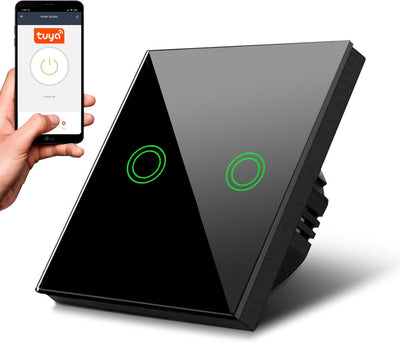 Maclean - interrupteur tactile intelligent wifi interrupteur tactile 2 voies compatible avec l'interrupteur mural de l'application tuya | interrupteur en verre avec éclairage LED à couleur changeante