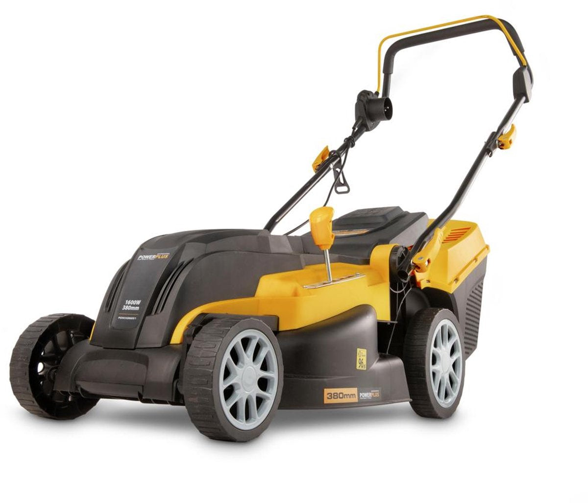 Tondeuse à gazon électrique Powerplus powxg6251 - 1600 w et 380 mm ø, tondeuse à gazon avec bac de ramassage, mulching et éjection arrière