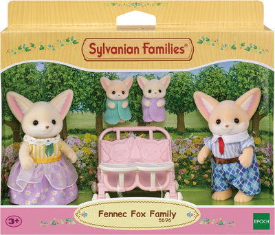 Familles Sylvanian 5696 Famille des renards du désert - 4 figurines de jeu douces et veloutées - poussette duo - coffret de jeu