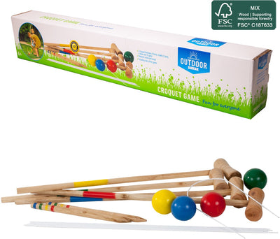 Jeu de croquet en plein air en bois FSC avec sac de transport pour s'amuser en plein air.