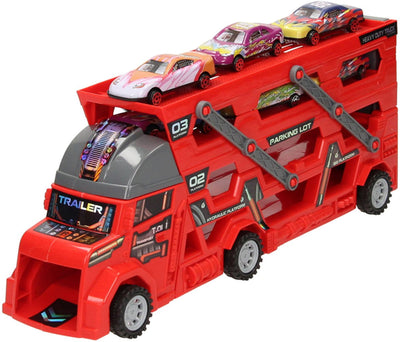 Fold-out car transporter with firing function - red