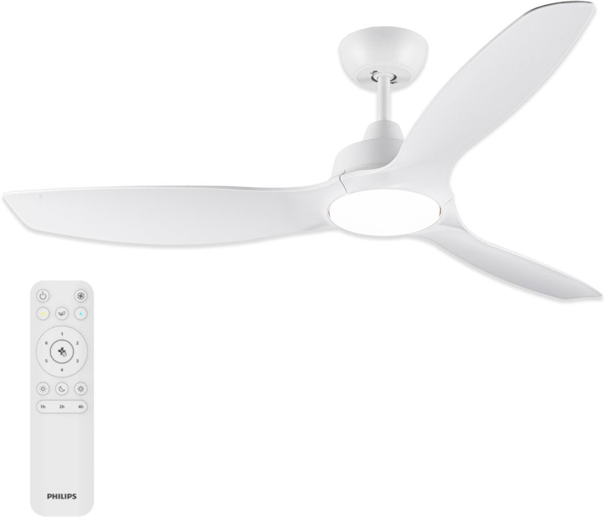 Philips LED Ventilateur à pales fixes Philips avec lampe LED - diamètre : 132 cm - 2650 lumens - lumière blanche réglable de 3000k à 6500k - dimmable jusqu'à 5% - télécommande incluse - blanc