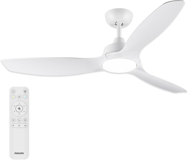 Philips LED Ventilateur à pales fixes Philips avec lampe LED - diamètre : 132 cm - 2650 lumens - lumière blanche réglable de 3000k à 6500k - dimmable jusqu'à 5% - télécommande incluse - blanc